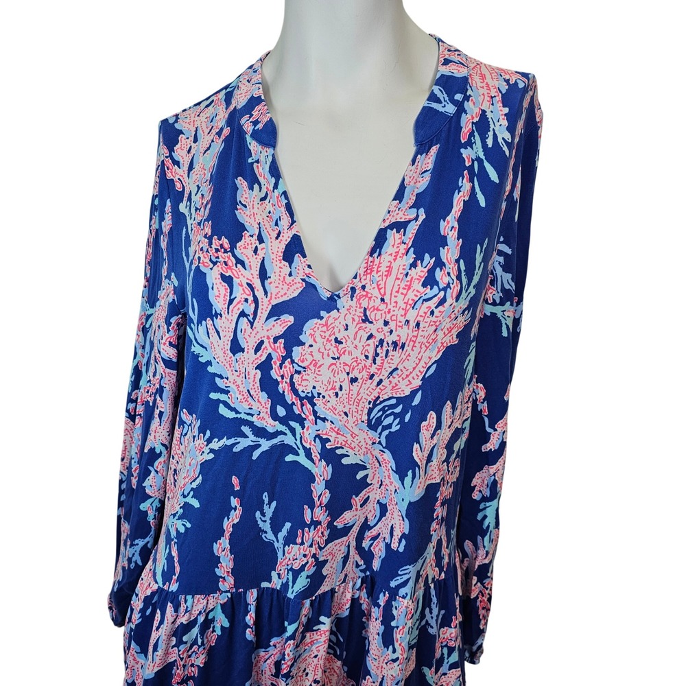 Lilly Pulitzer TRACI LONG SLEEVE DRESS Borealis Blue Swim on Over Size Medium - Picture 3 of 11